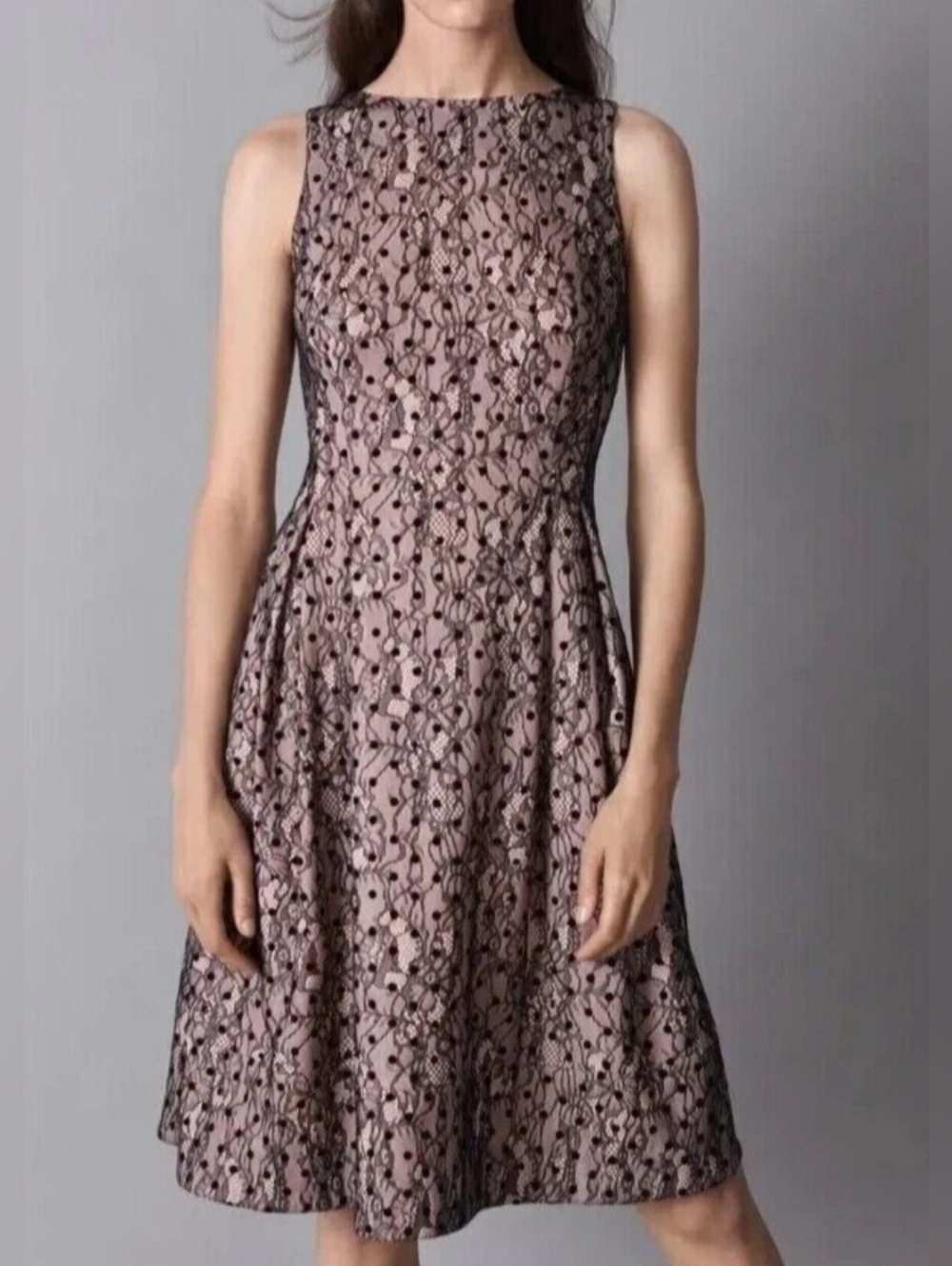 JW Jason Wu Large Pink Black Lace Sleeveless Fit&Flare A-Line Dress Pockets NWOT